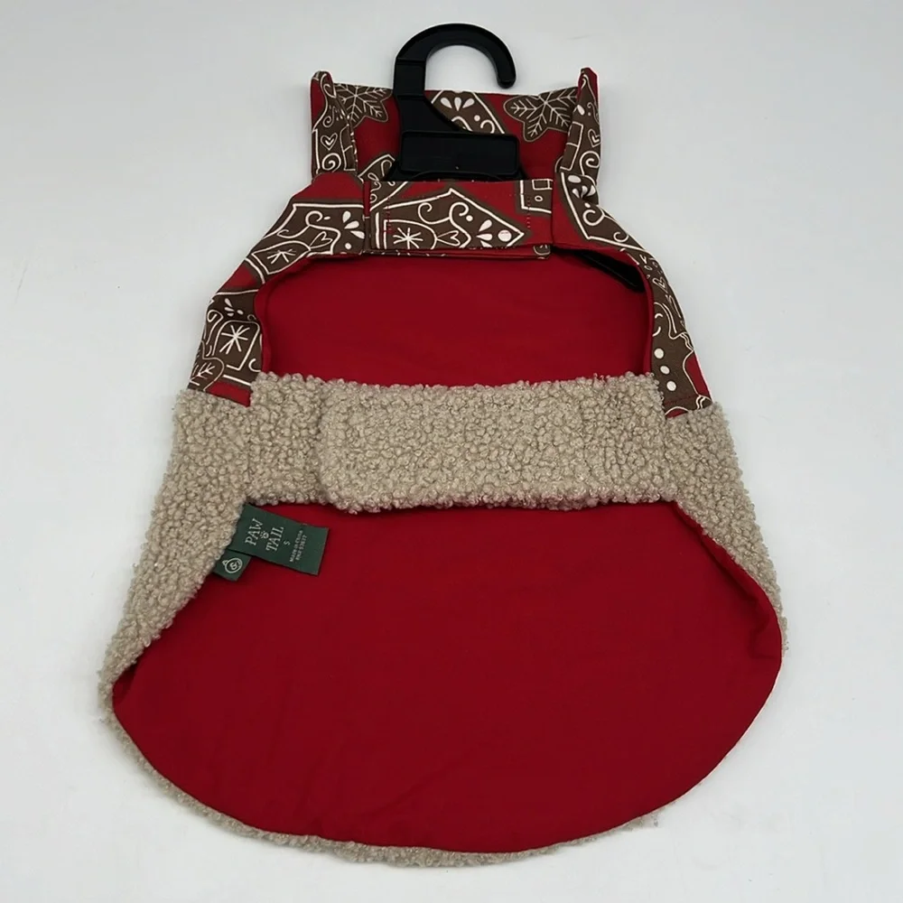 Paw & Tail Red Gingerbread Dog Vest with Tan Sherpa Fur Hook &‎ Loop Close Small